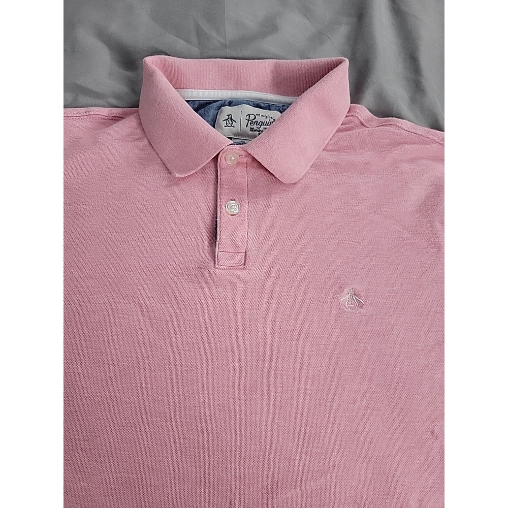 Penguin by Munsingwear Polo Shirt Small Pink Cotton Knit Spread Collar Logo